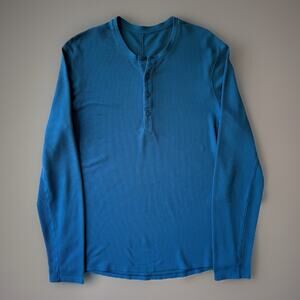 Lululemon Henley Shirt Medium Blue Long Sleeve Causal Athleisure Minimalist